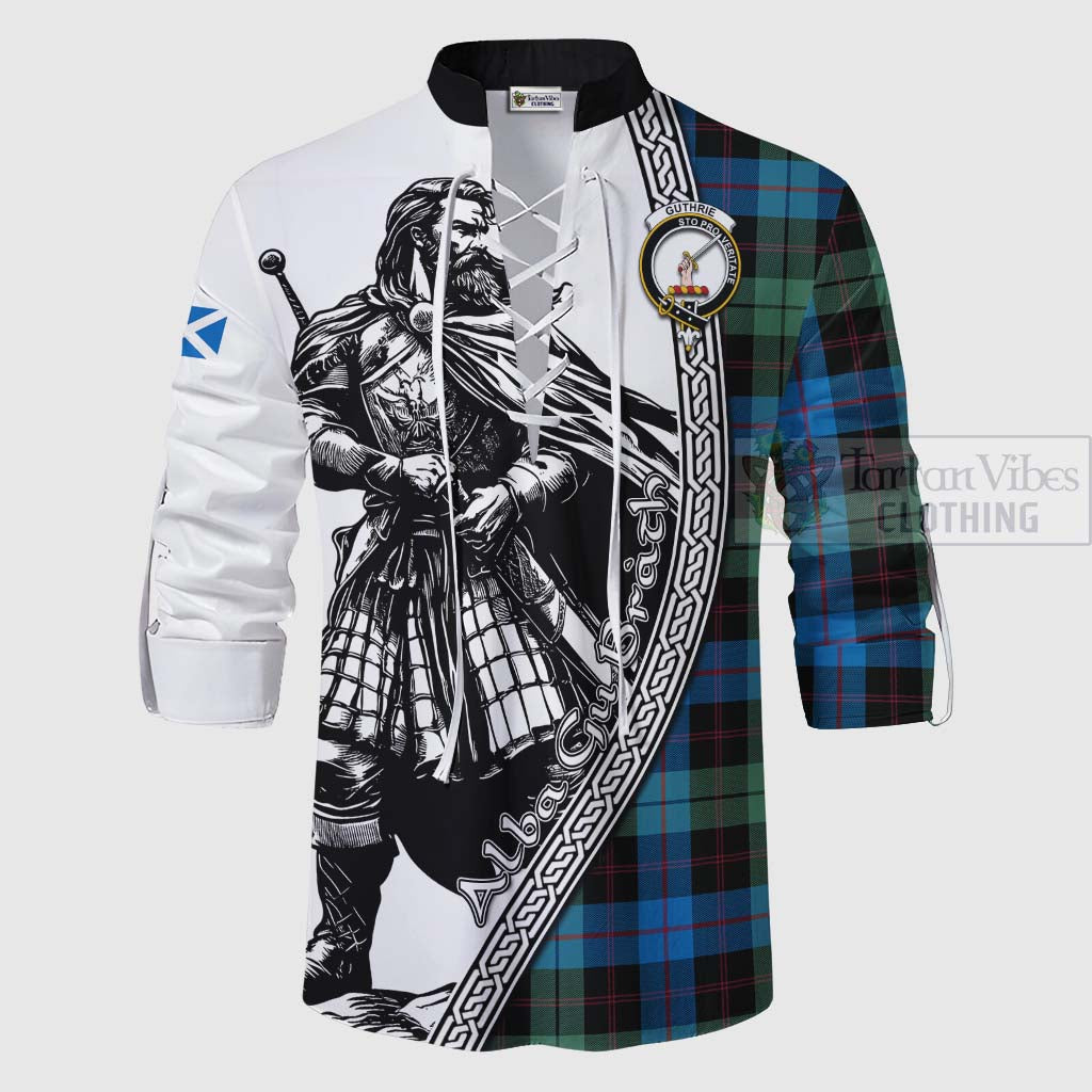 Guthrie Tartan Clan Crest Ghillie Kilt Shirt with Highlander Warrior Celtic Style - Tartan Vibes Clothing