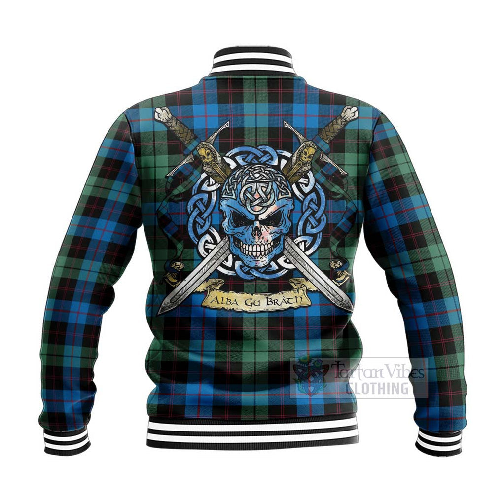 Guthrie Tartan Baseball Jacket with Family Crest Celtic Skull Style - Tartan Vibes Clothing