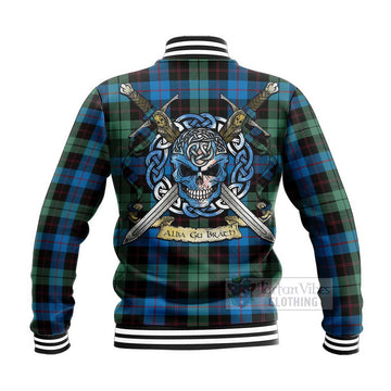 Guthrie Tartan Baseball Jacket with Family Crest Celtic Skull Style - Tartan Vibes Clothing