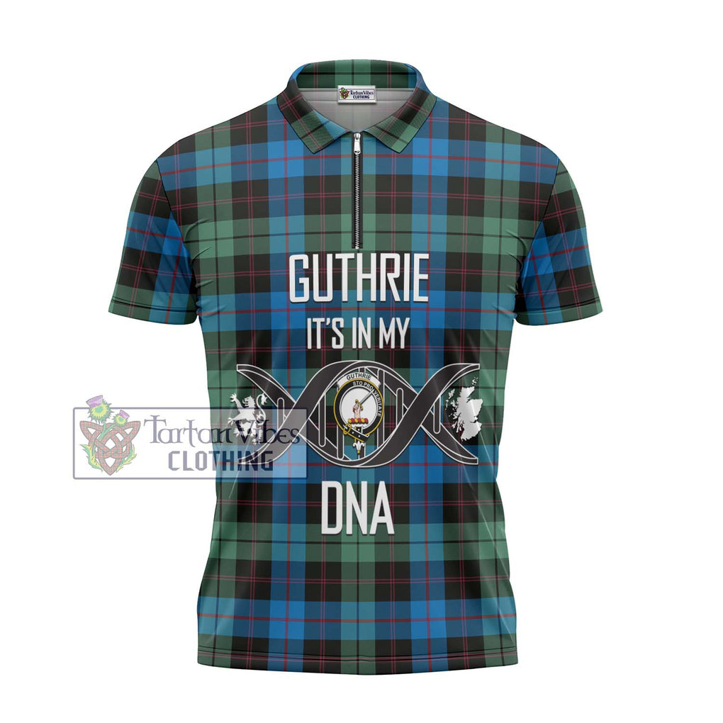 Guthrie Tartan Zipper Polo Shirt with Family Crest DNA In Me Style - Tartanvibesclothing Shop