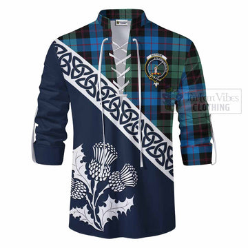 Guthrie Tartan Ghillie Kilt Shirt Featuring Thistle and Scotland Map - Tartan Vibes Clothing