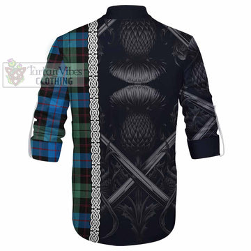 Guthrie Tartan Ghillie Kilt Shirt with Family Crest Cross Sword Thistle Celtic Vibes - Tartan Vibes Clothing