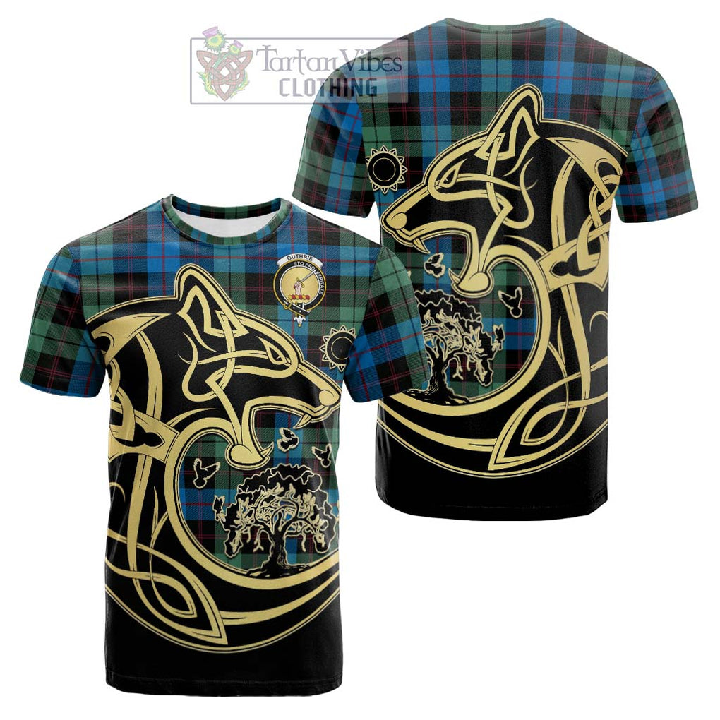 Tartan Vibes Clothing Guthrie Tartan Cotton T-shirt with Family Crest Celtic Wolf Style