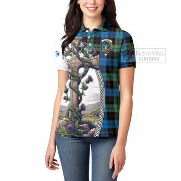 Guthrie Tartan Women's Polo Shirt with Family Crest and St. Andrew's Cross Accented by Thistle Vines
