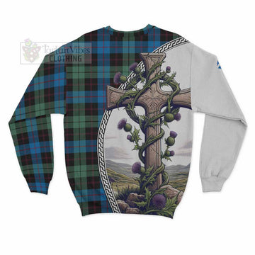Guthrie Tartan Sweatshirt with Family Crest and St. Andrew's Cross Accented by Thistle Vines - Tartan Vibes Clothing