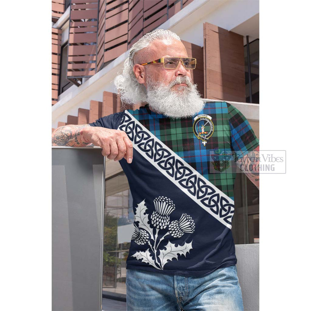 Guthrie Tartan Cotton T-shirt Featuring Thistle and Scotland Map Men's Shirt - Tartan Vibes Clothing