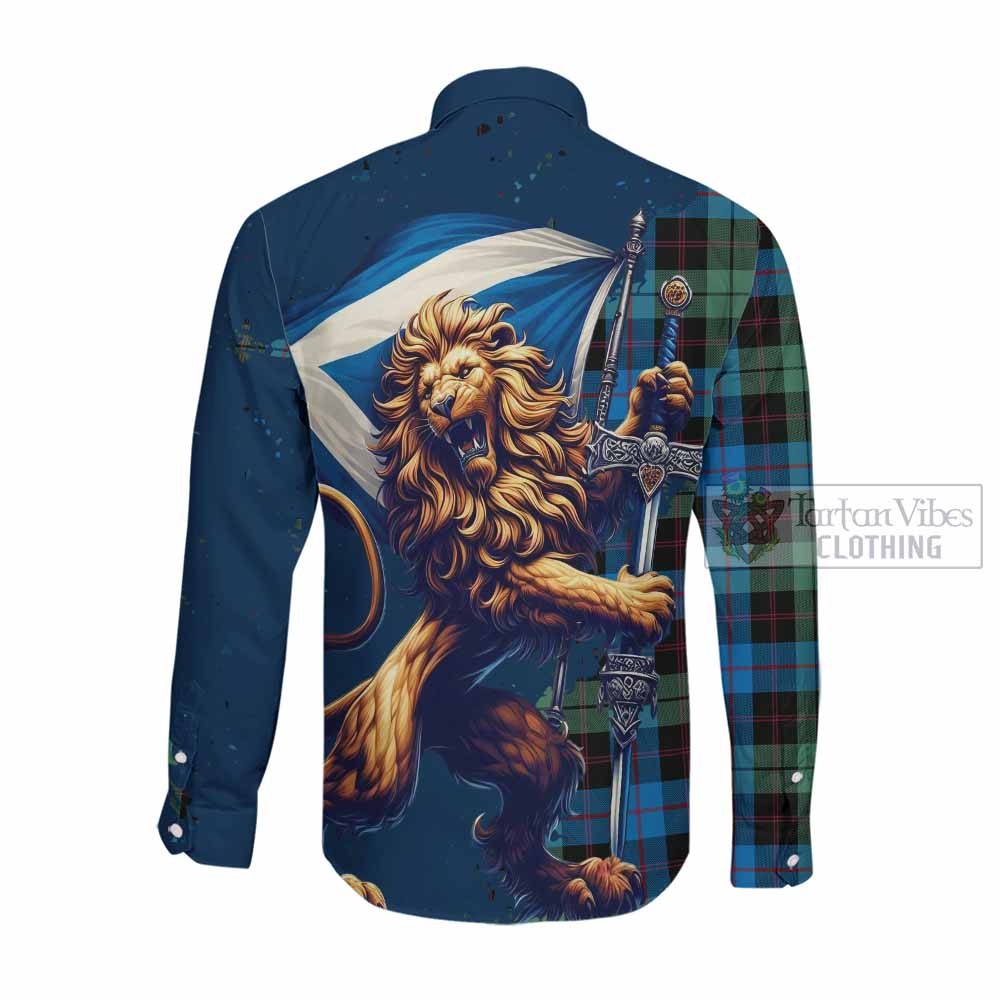 Guthrie Tartan Family Crest Long Sleeve Button Shirt with Scottish Majestic Lion Men's Shirt - Tartan Vibes Clothing
