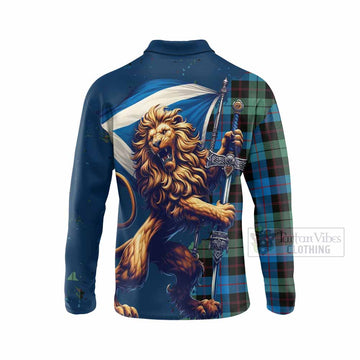 Guthrie Tartan Family Crest Long Sleeve Polo Shirt with Scottish Majestic Lion - Tartan Vibes Clothing