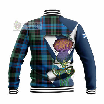 Tartan Vibes Clothing Guthrie Tartan Family Crest Baseball Jacket Scottish Thistle Celtic Inspired
