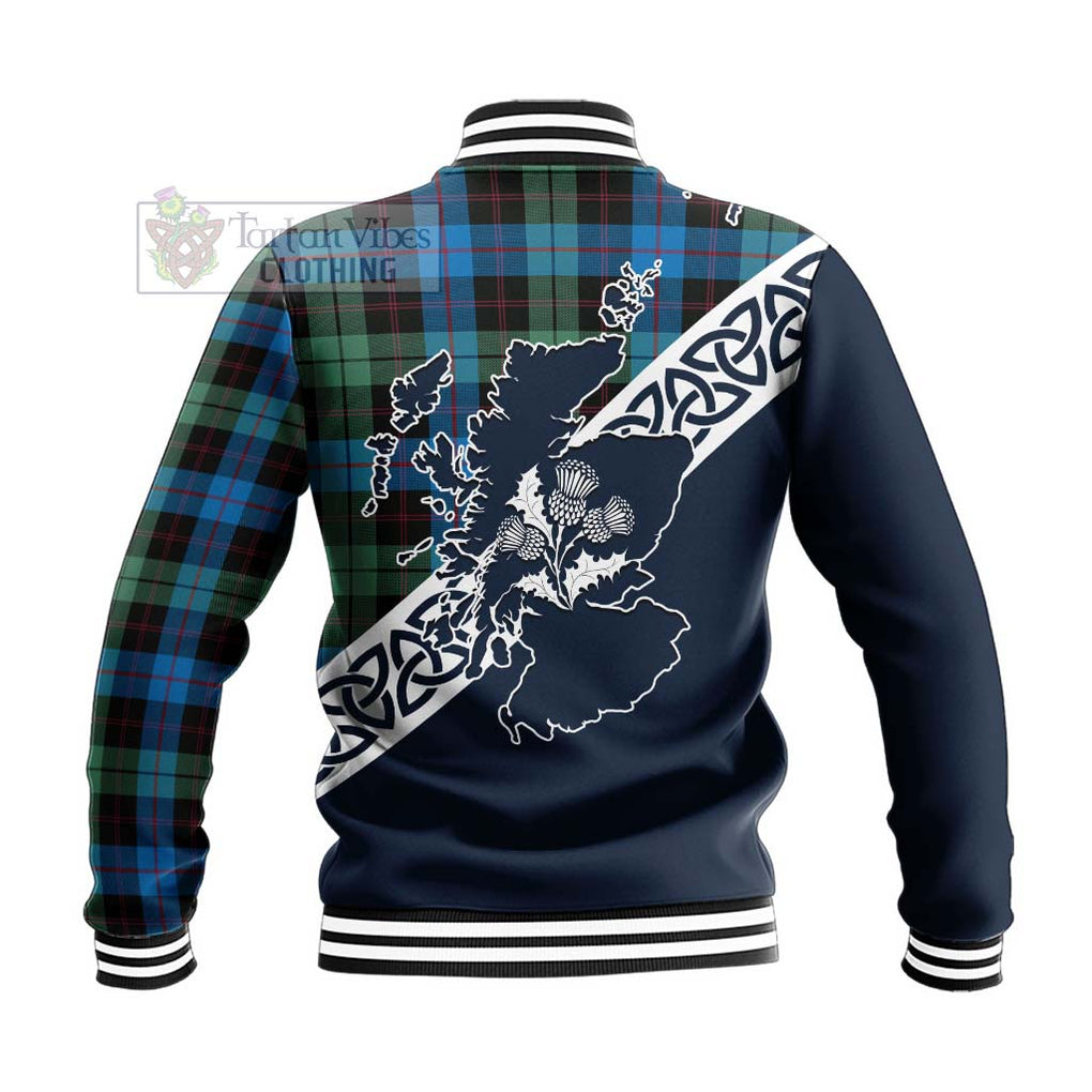 Guthrie Tartan Baseball Jacket Featuring Thistle and Scotland Map - Tartan Vibes Clothing