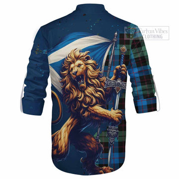 Guthrie Tartan Family Crest Ghillie Kilt Shirt with Scottish Majestic Lion - Tartan Vibes Clothing