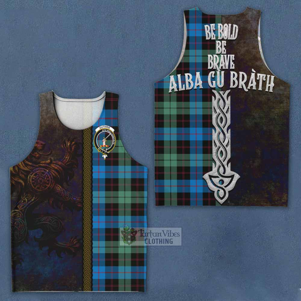 Tartan Vibes Clothing Guthrie Tartan Family Crest Men's Tank Top Alba Gu Brath Be Brave Lion Ancient Style
