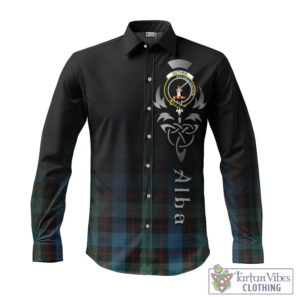 Tartan Vibes Clothing Guthrie Tartan Long Sleeve Button Up Featuring Alba Gu Brath Family Crest Celtic Inspired