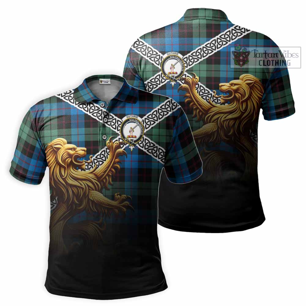 Guthrie Crest Tartan Polo Shirt with Golden Lion Emblem Celtic Style - Tartan Vibes Clothing