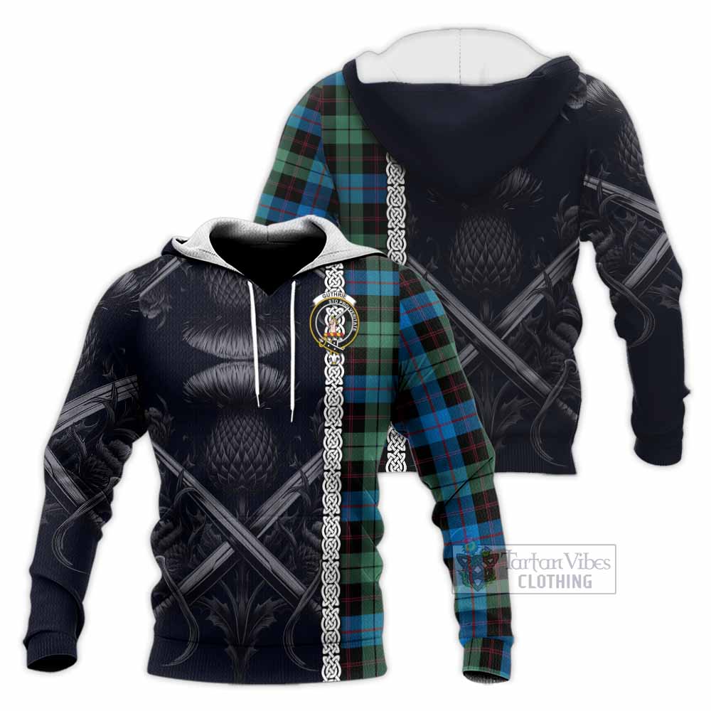 Tartan Vibes Clothing Guthrie Tartan Knitted Hoodie with Family Crest Cross Sword Thistle Celtic Vibes