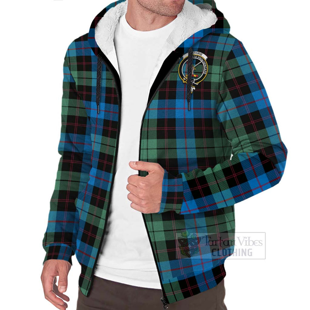 Guthrie Tartan Sherpa Hoodie with Family Crest Celtic Skull Style Unisex - Tartan Vibes Clothing