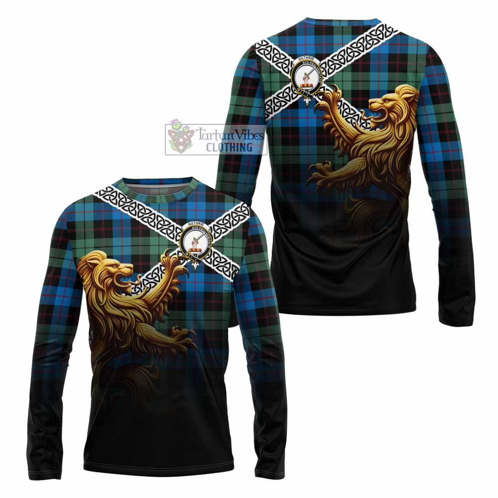 Guthrie Crest Tartan Long Sleeve T-Shirt with Golden Lion Emblem Celtic Style - Tartan Vibes Clothing