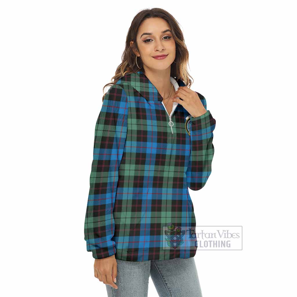 Tartan Vibes Clothing Guthrie Tartan Crest Women's Borg  Half Zip Fleece Hoodie