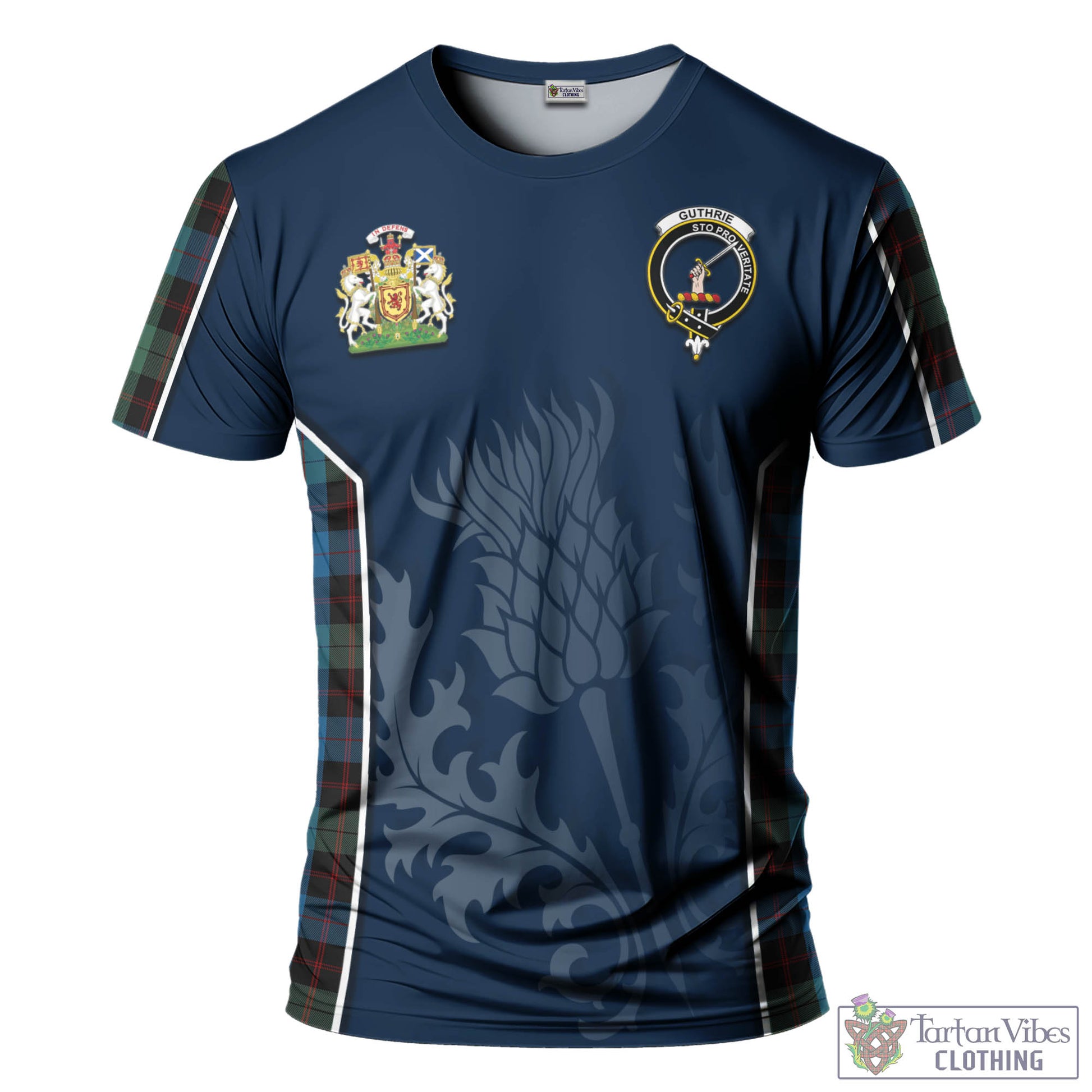 Guthrie Tartan T-Shirt with Family Crest and Scottish Thistle Vibes Sport Style - Tartan Vibes Clothing