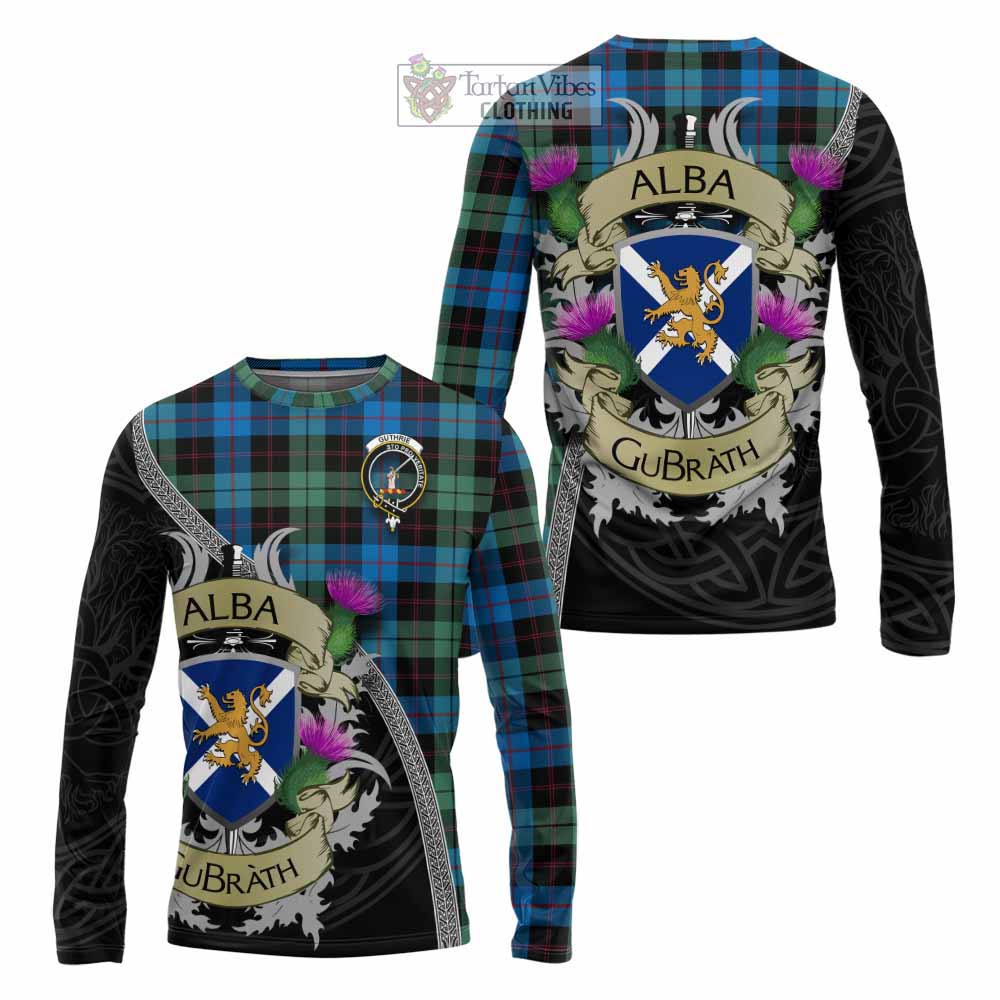 Guthrie Tartan Family Crest Long Sleeve T-Shirt Lion Rampant Royal Thistle Shield Celtic Inspired - Tartan Vibes Clothing