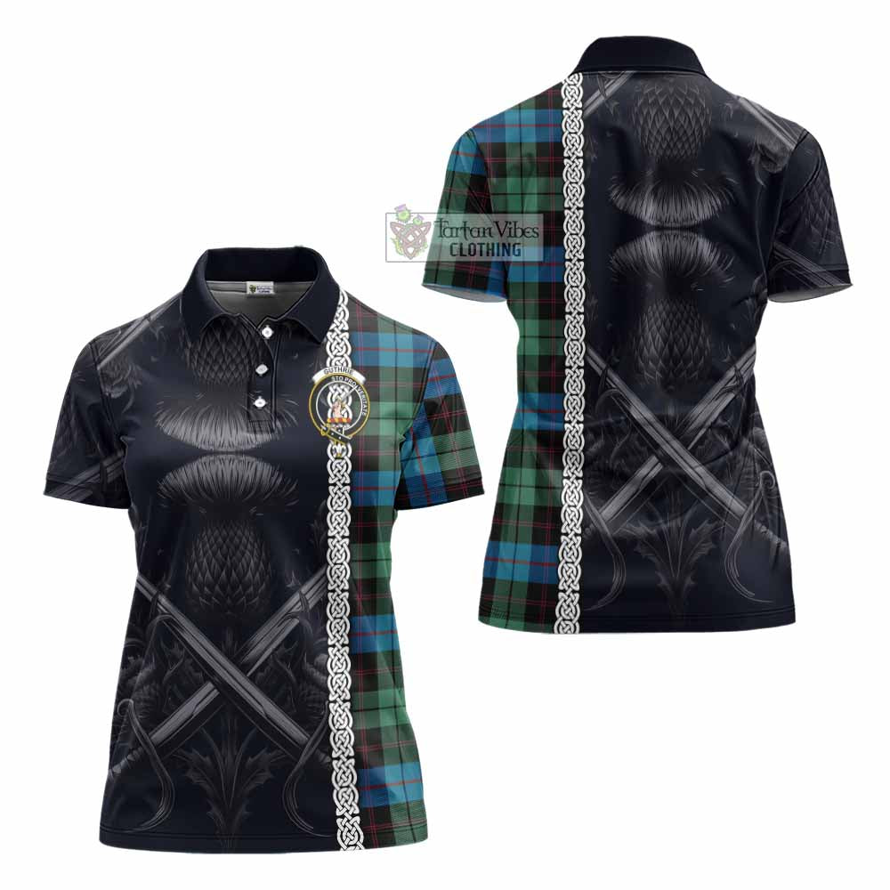 Guthrie Tartan Women's Polo Shirt with Family Crest Cross Sword Thistle Celtic Vibes - Tartan Vibes Clothing