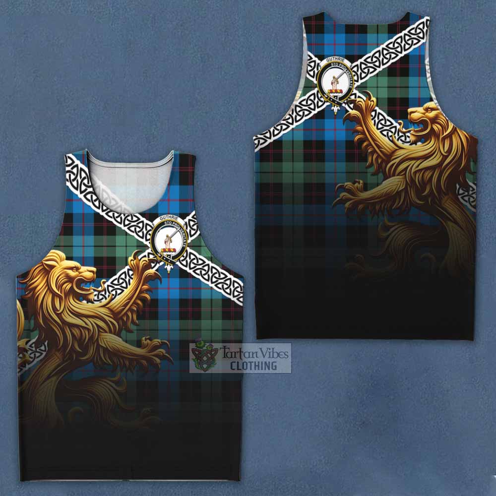 Tartan Vibes Clothing Guthrie Crest Tartan Men's Tank Top with Golden Lion Emblem Celtic Style