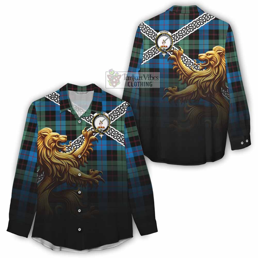 Guthrie Crest Tartan Women's Casual Shirt with Golden Lion Emblem Celtic Style - Tartan Vibes Clothing