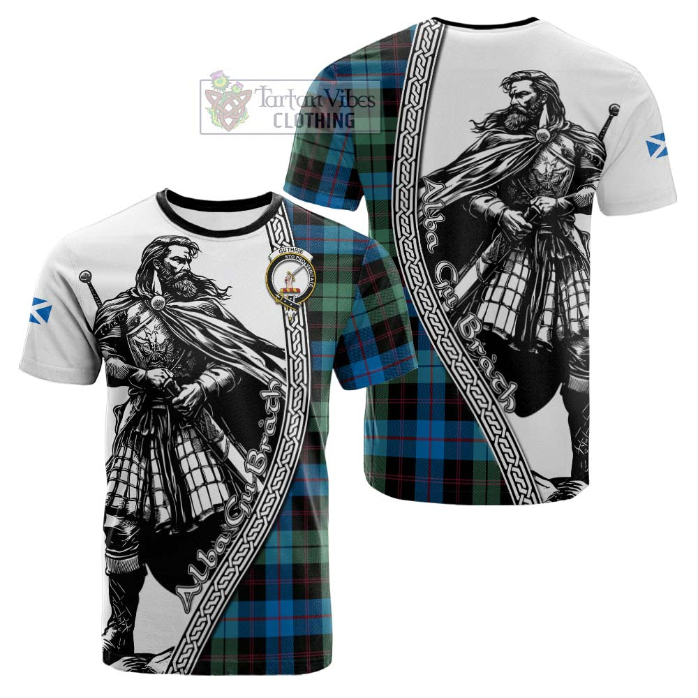 Guthrie Tartan Clan Crest Cotton T-shirt with Highlander Warrior Celtic Style - Tartan Vibes Clothing