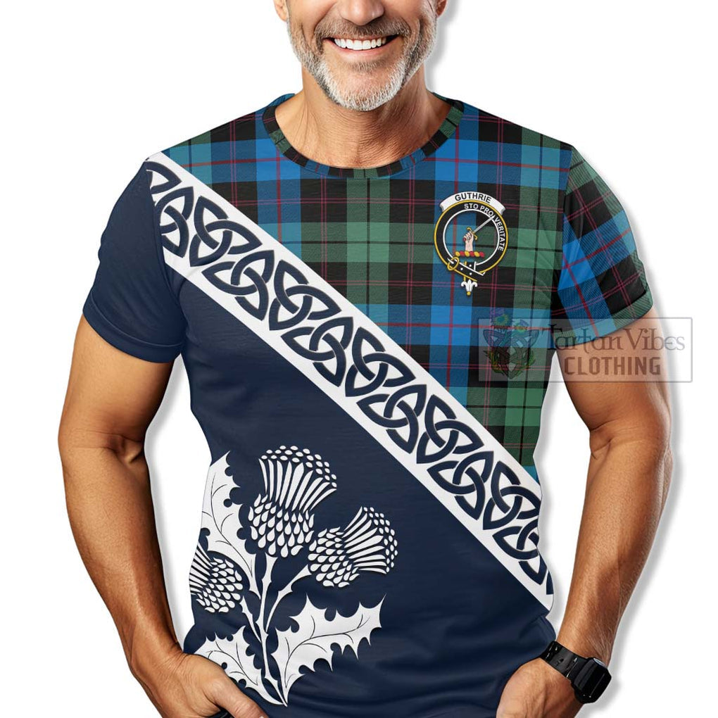 Guthrie Tartan T-Shirt Featuring Thistle and Scotland Map - Tartanvibesclothing Store