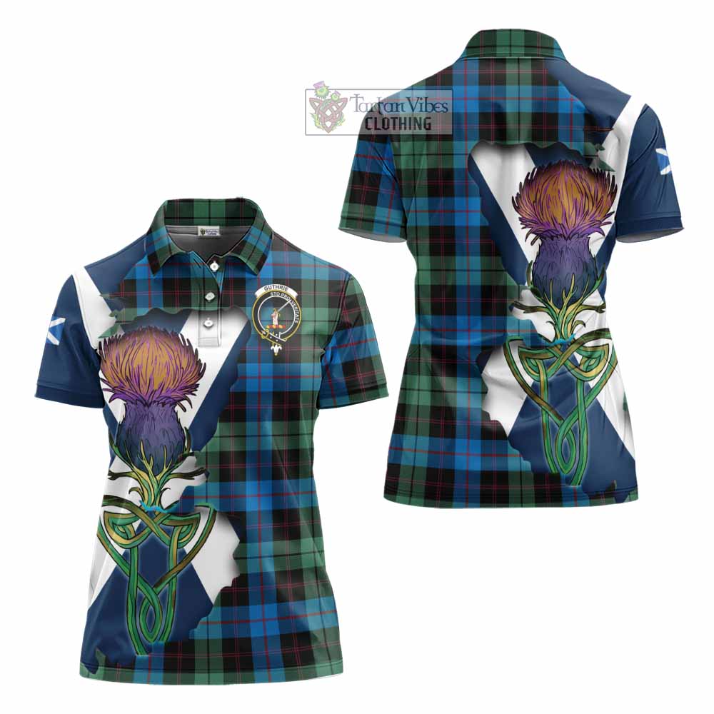 Tartan Vibes Clothing Guthrie Tartan Family Crest Women's Polo Shirt Scottish Thistle Celtic Inspired