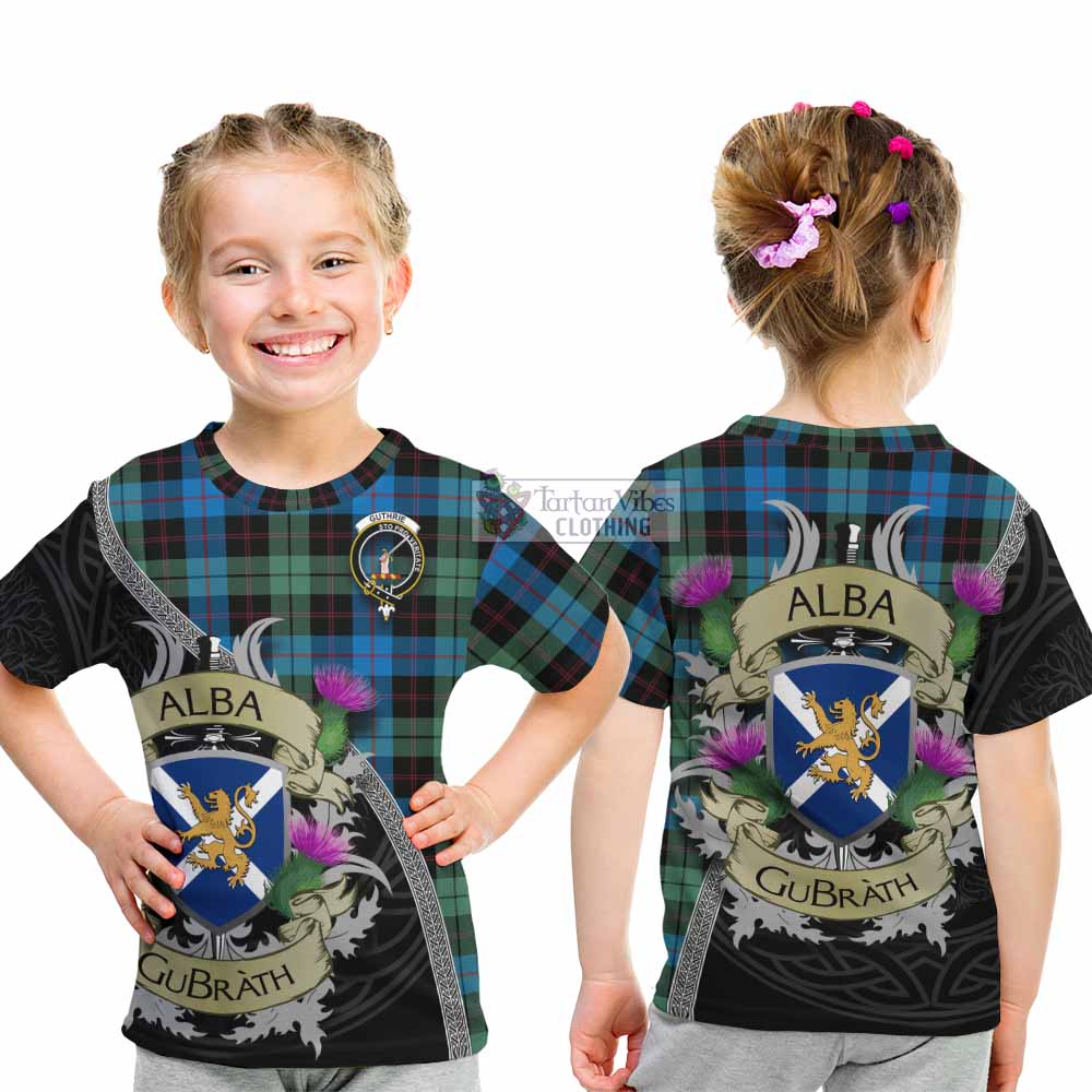 Guthrie Tartan Family Crest Kid T-Shirt Lion Rampant Royal Thistle Shield Celtic Inspired - Tartan Vibes Clothing
