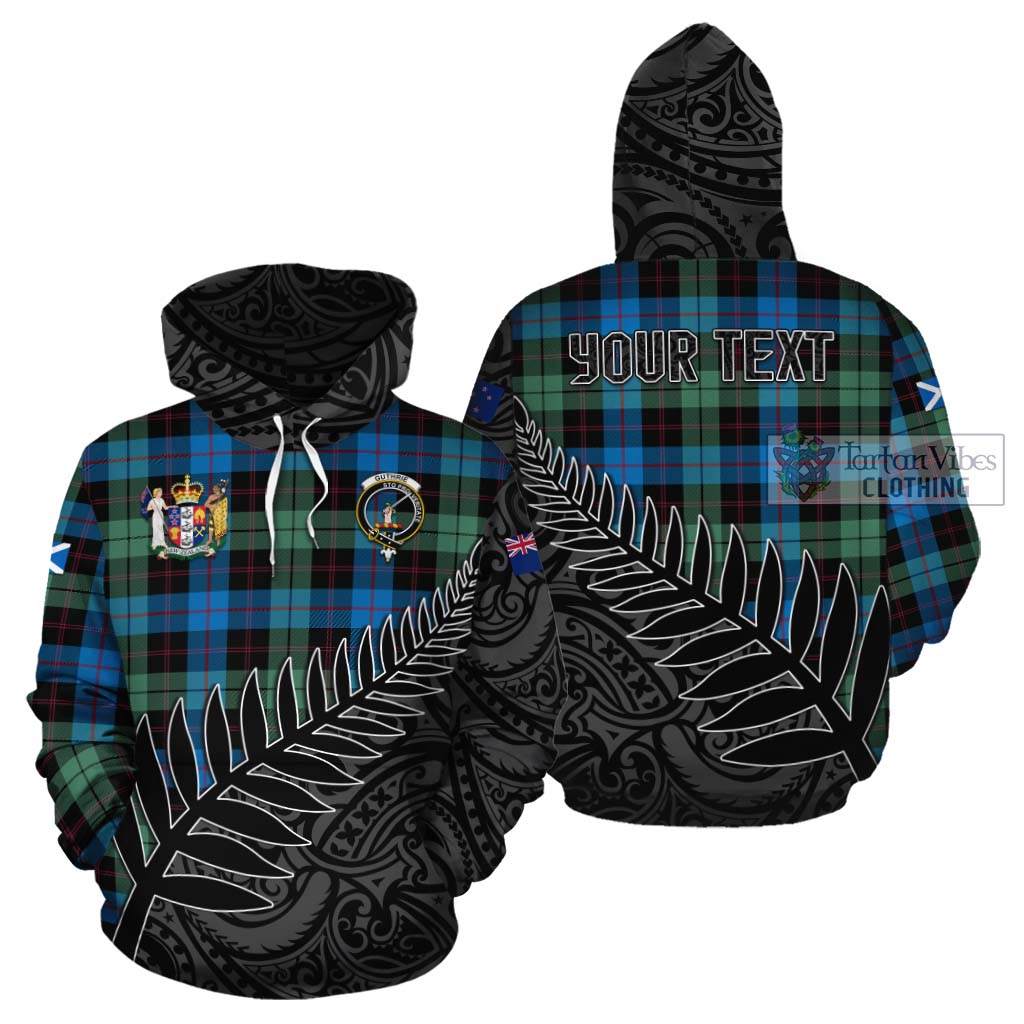 Tartan Vibes Clothing Guthrie Crest Tartan Cotton Hoodie with New Zealand Silver Fern Half Style