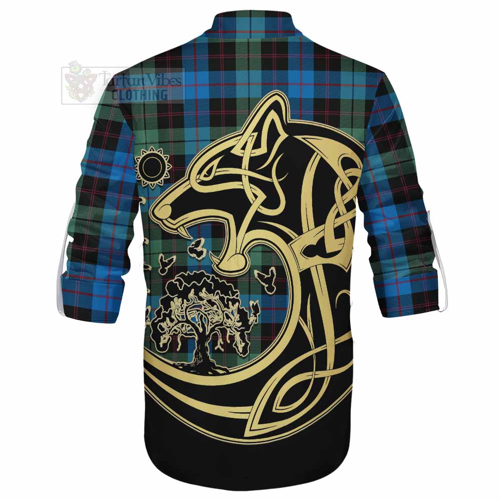 Guthrie Tartan Ghillie Kilt Shirt with Family Crest Celtic Wolf Style - Tartan Vibes Clothing