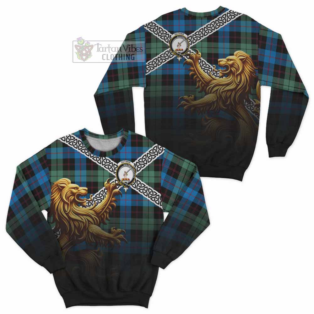 Tartan Vibes Clothing Guthrie Crest Tartan Sweatshirt with Golden Lion Emblem Celtic Style