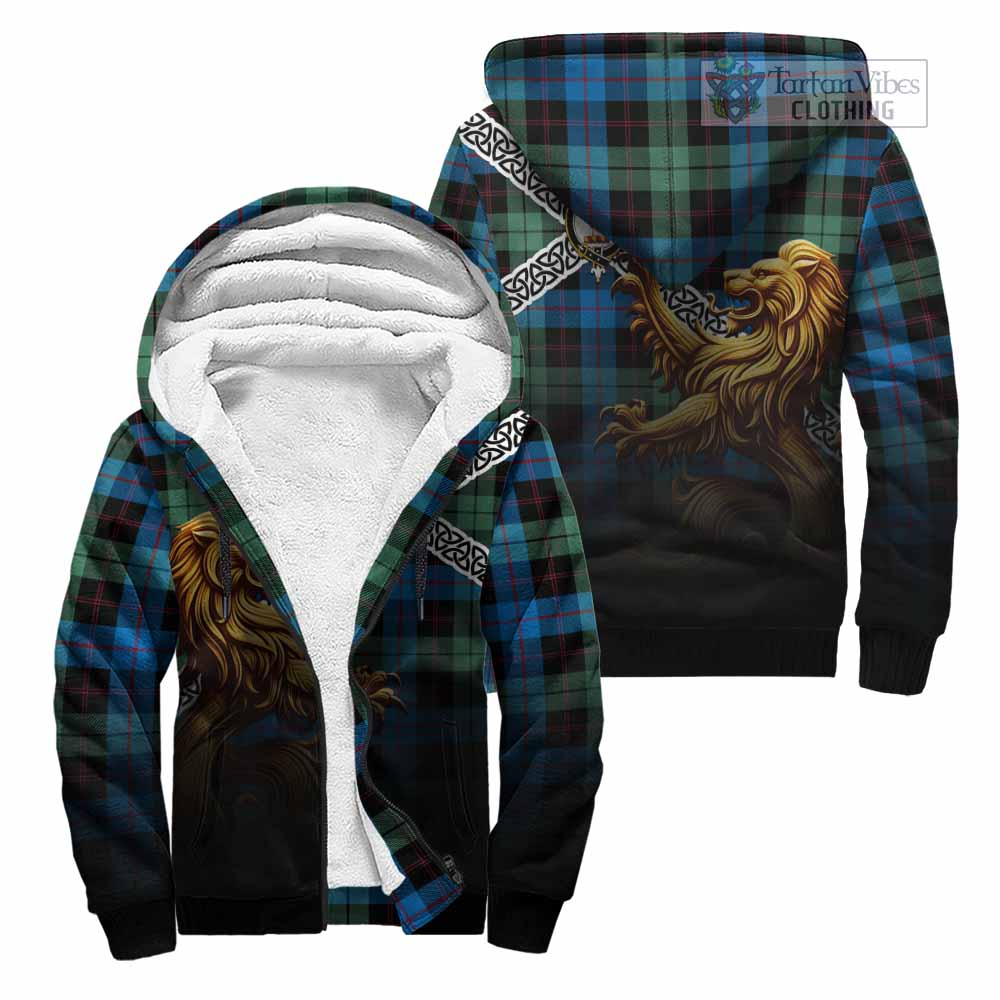 Tartan Vibes Clothing Guthrie Crest Tartan Sherpa Hoodie with Golden Lion Emblem Celtic Style