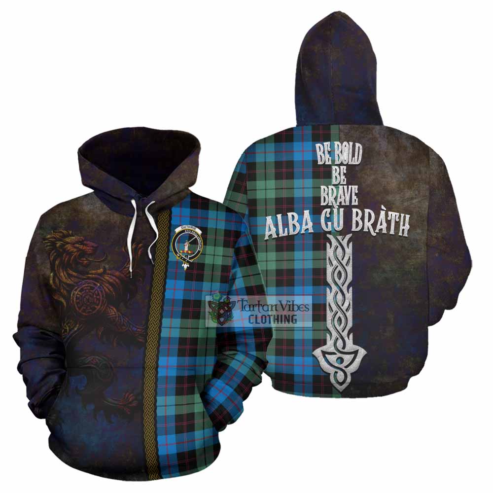 Guthrie Tartan Family Crest Hoodie Alba Gu Brath Be Brave Lion Ancient Style - Tartan Vibes Clothing