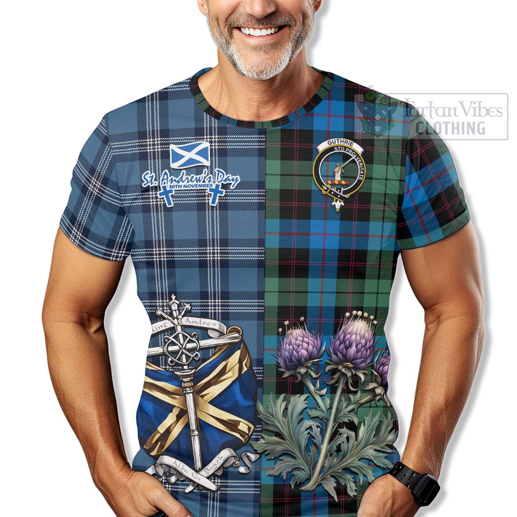 Guthrie Tartan T-Shirt Happy St. Andrew's Day Half Tartan Style - Tartan Vibes Clothing