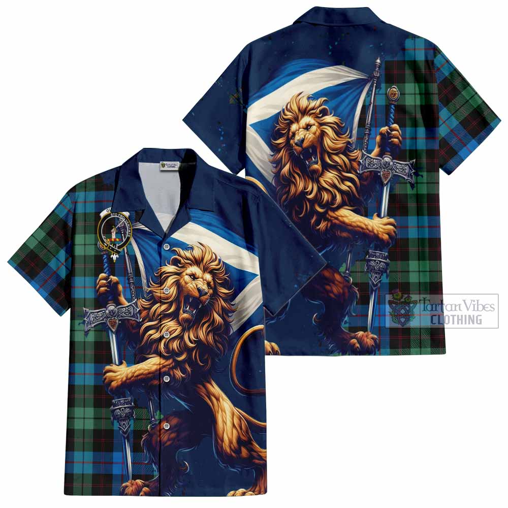 Guthrie Tartan Family Crest Hawaiian Shirt with Scottish Majestic Lion - Tartan Vibes Clothing