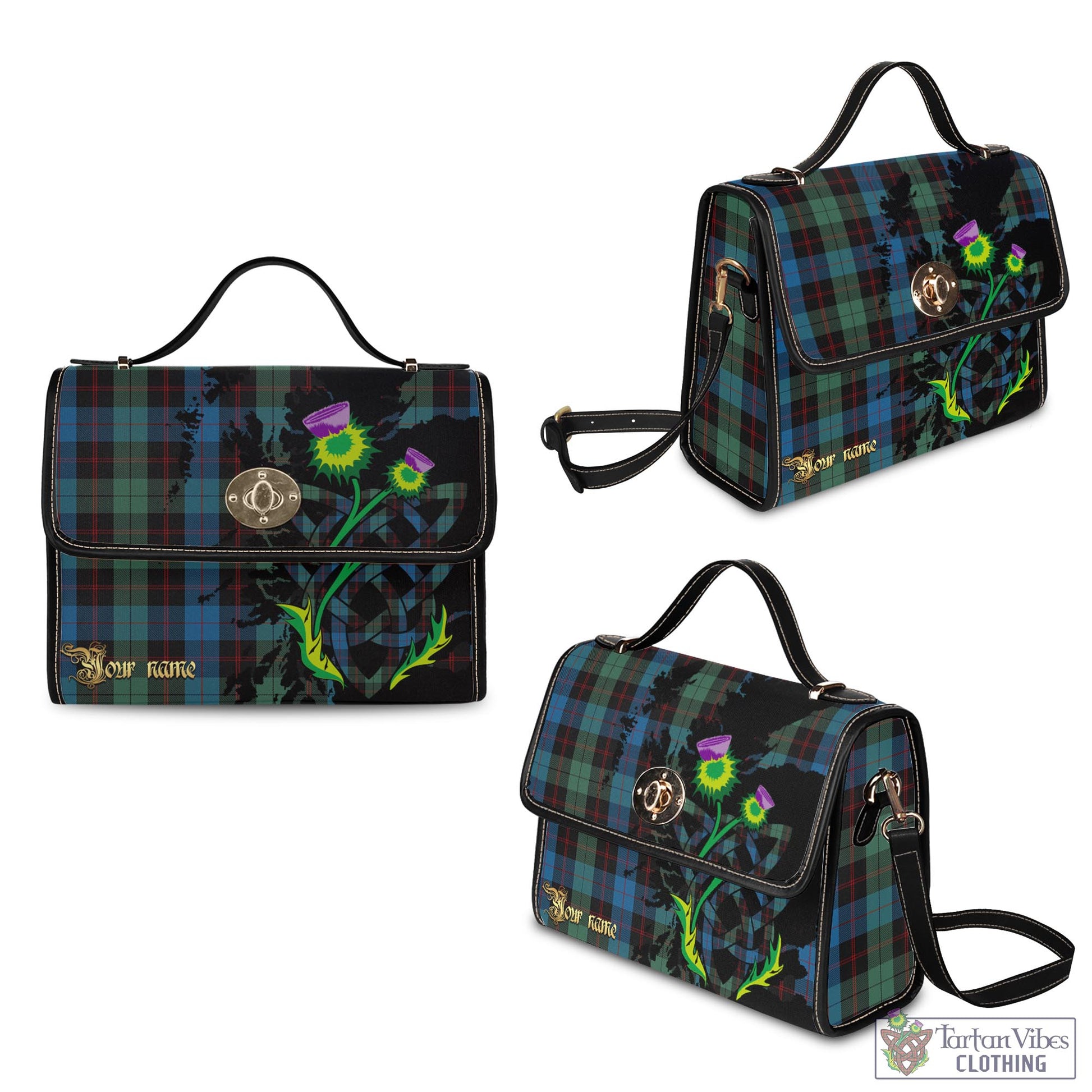 Tartan Vibes Clothing Guthrie Tartan Waterproof Canvas Bag with Scotland Map and Thistle Celtic Accents