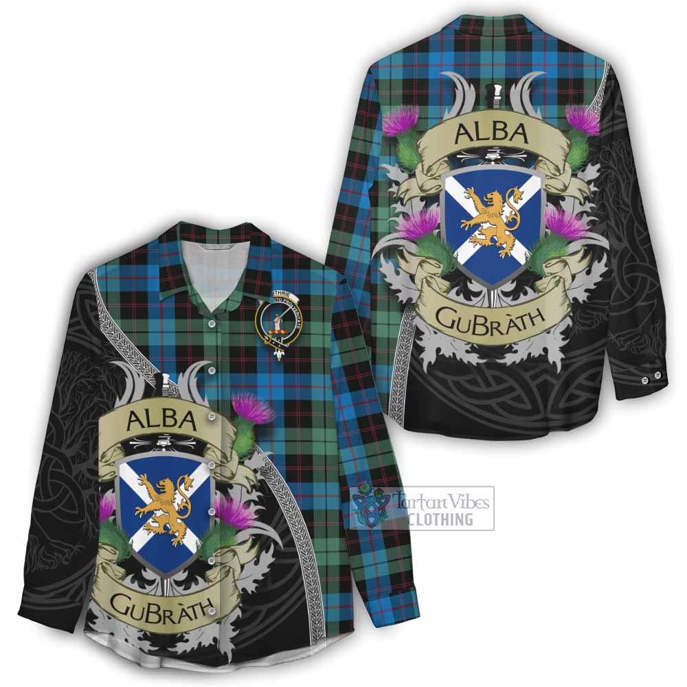 Tartan Vibes Clothing Guthrie Tartan Family Crest Women's Casual Shirt Lion Rampant Royal Thistle Shield Celtic Inspired
