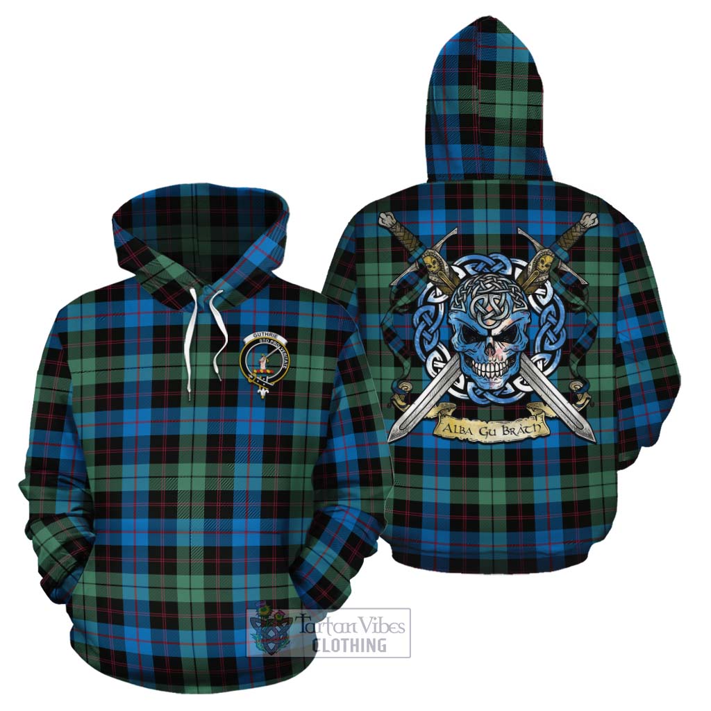 Tartan Vibes Clothing Guthrie Tartan Cotton Hoodie with Family Crest Celtic Skull Style