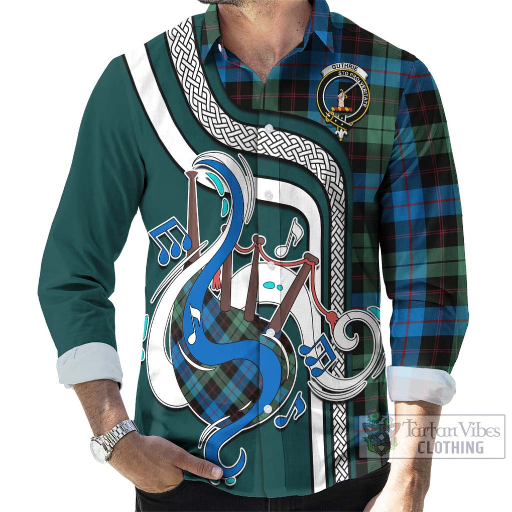 Guthrie Tartan Long Sleeve Button Shirt with Epic Bagpipe Style - Tartanvibesclothing Shop