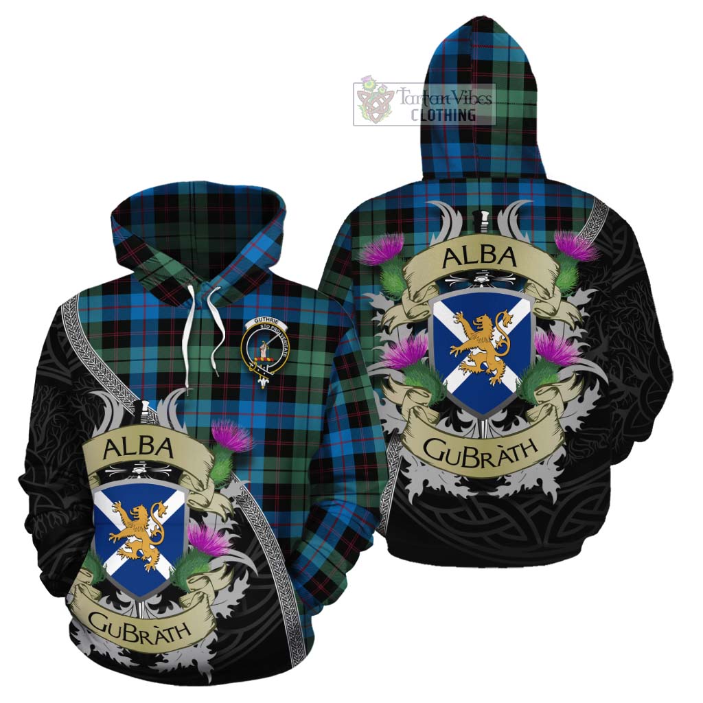 Tartan Vibes Clothing Guthrie Tartan Family Crest Cotton Hoodie Lion Rampant Royal Thistle Shield Celtic Inspired