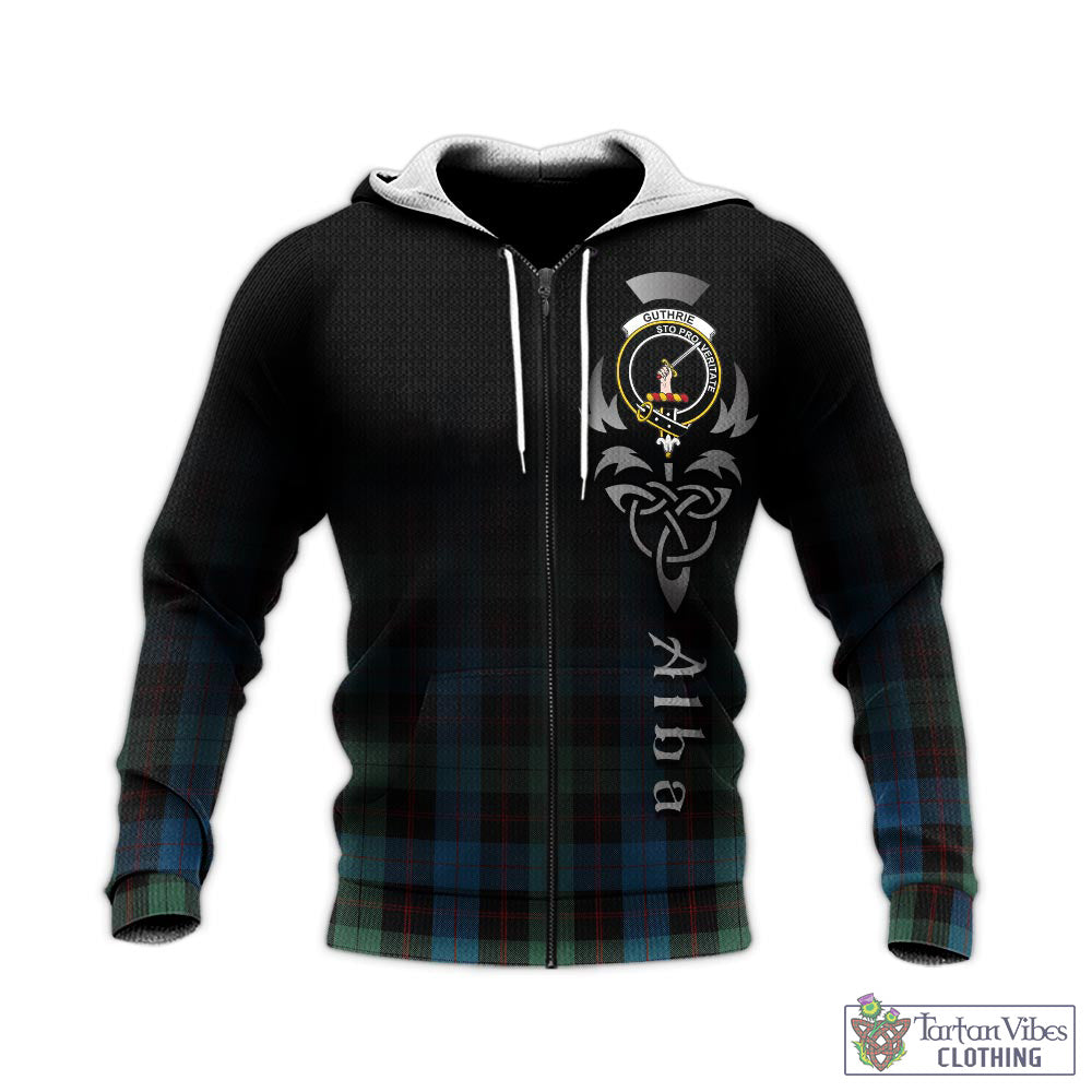 Guthrie Tartan Knitted Hoodie Featuring Alba Gu Brath Family Crest Celtic Inspired - Tartan Vibes Clothing