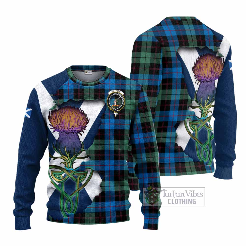 Tartan Vibes Clothing Guthrie Tartan Family Crest Knitted Sweater Scottish Thistle Celtic Inspired