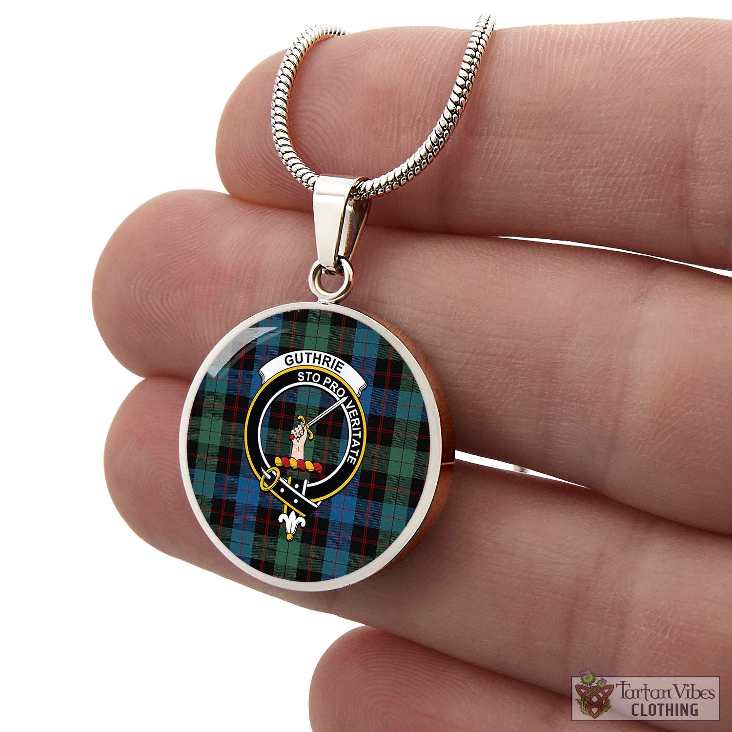 Guthrie Tartan Circle Necklace with Family Crest - Tartan Vibes Clothing