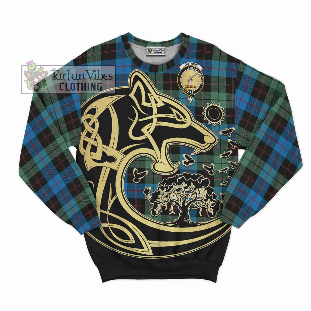 Guthrie Tartan Sweatshirt with Family Crest Celtic Wolf Style - Tartan Vibes Clothing
