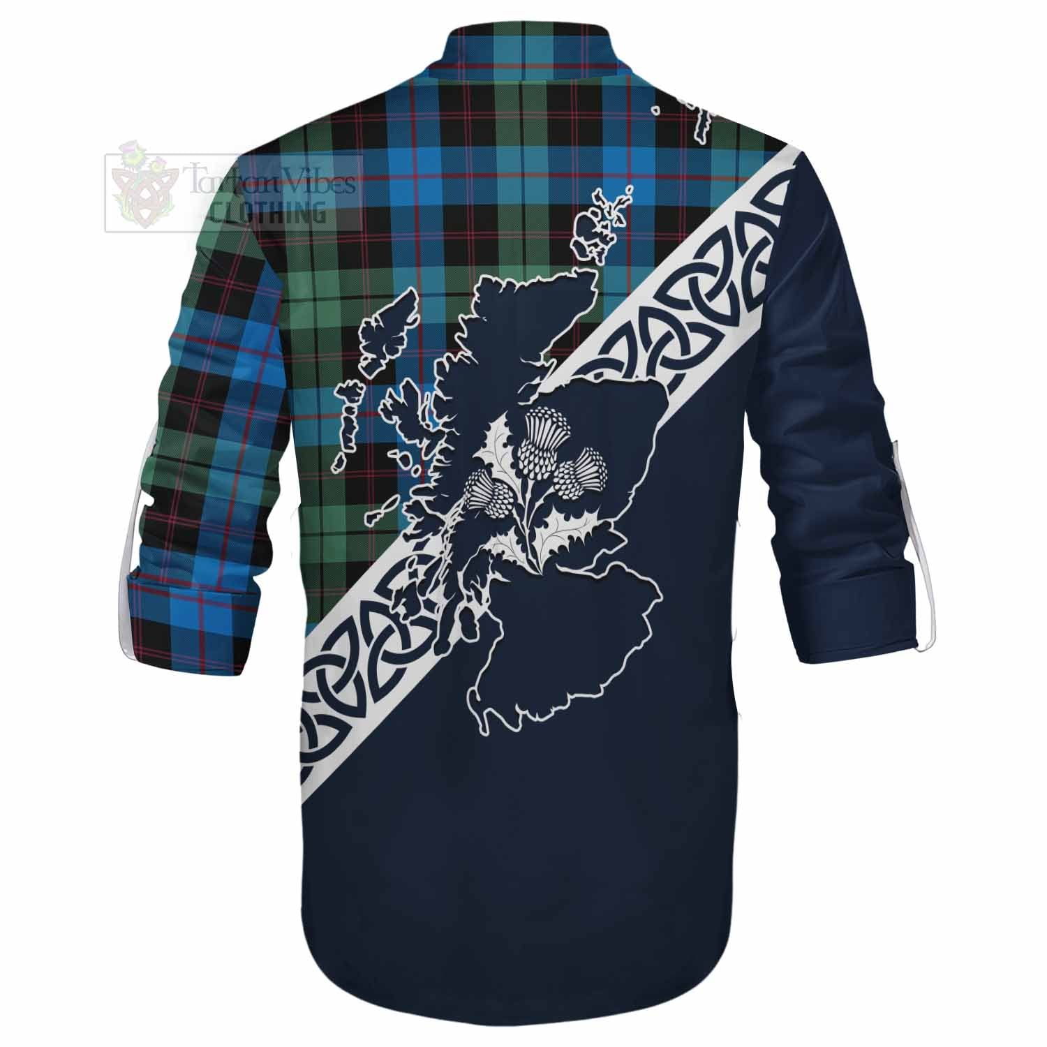 Guthrie Tartan Ghillie Kilt Shirt Featuring Thistle and Scotland Map - Tartan Vibes Clothing