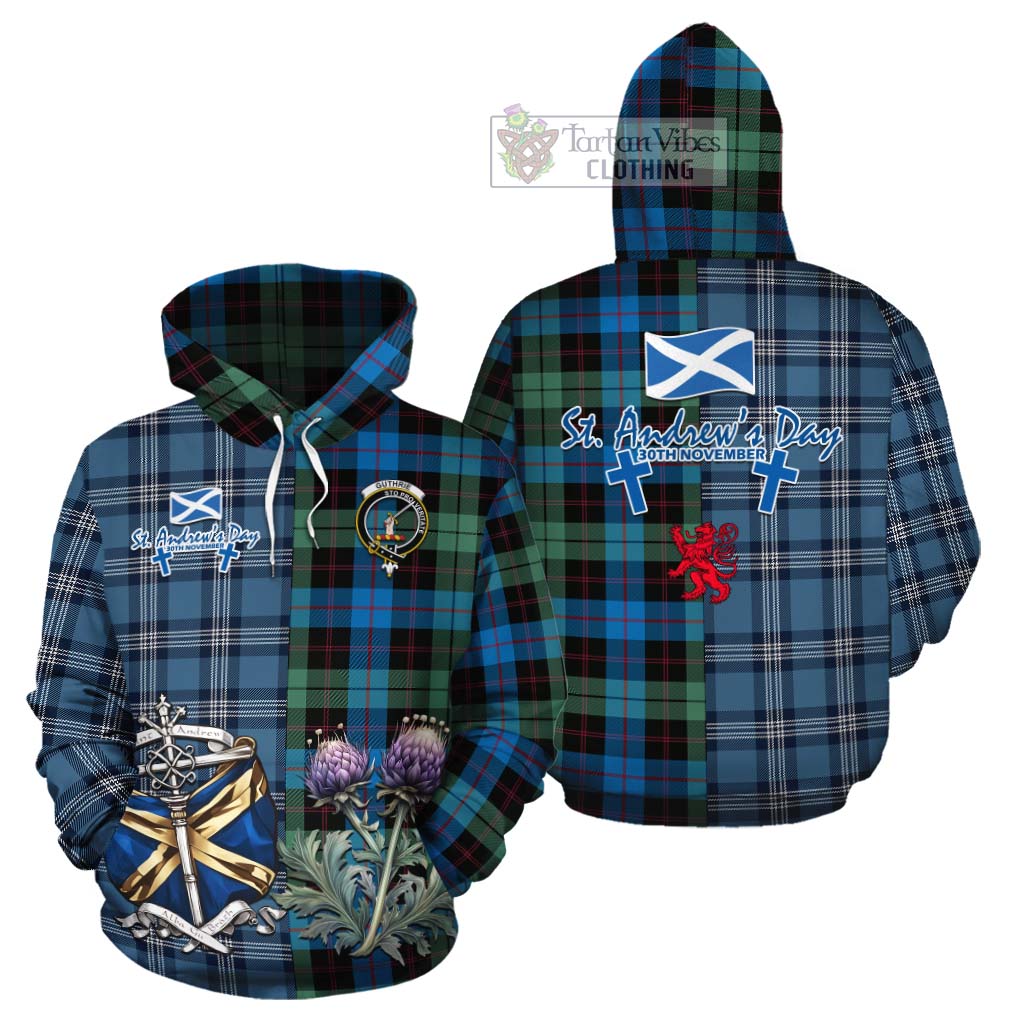 Tartan Vibes Clothing Guthrie Tartan Cotton Hoodie Happy St. Andrew's Day Half Tartan Style