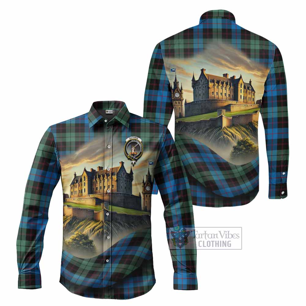 Tartan Vibes Clothing Guthrie Tartan Family Crest Long Sleeve Button Shirt with Scottish Ancient Castle Style